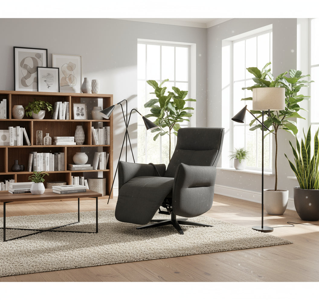 cadeirão giratório em tecido ou pele