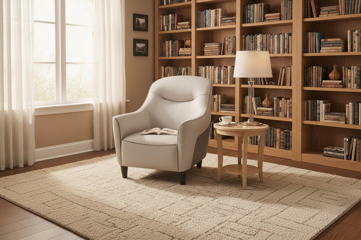 cadeirão fixo em pele e tecido 