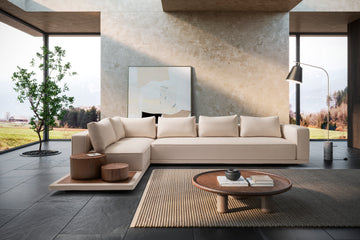 Meridiano Labelle fixo com tampo e decoracao em madeira em tecido e pele