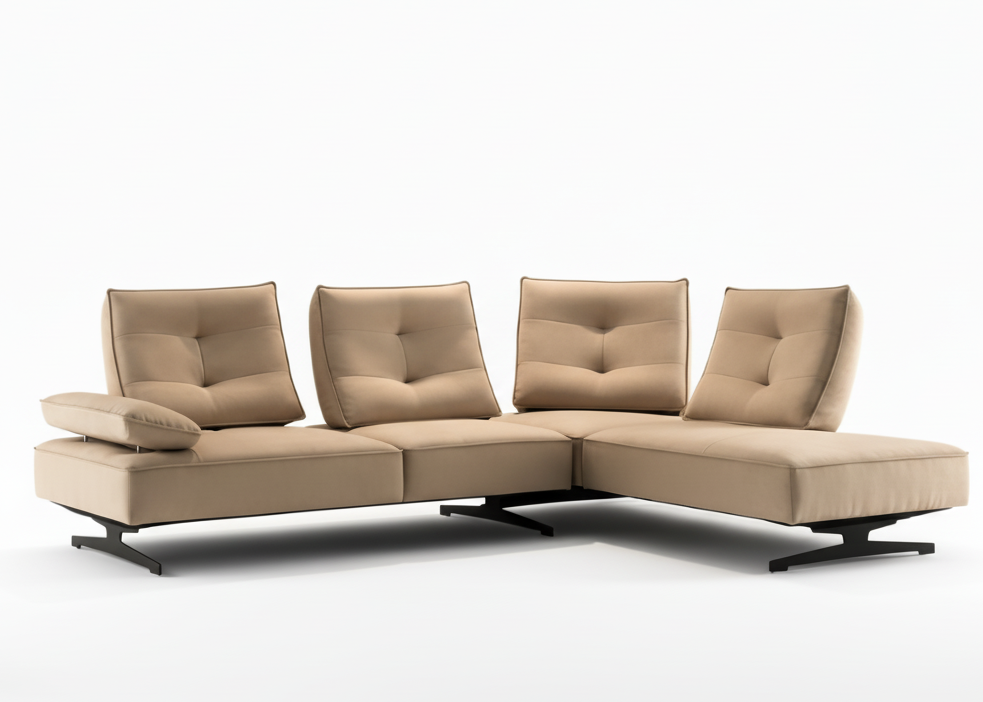 sofá de canto com costas de avanço e recuo 